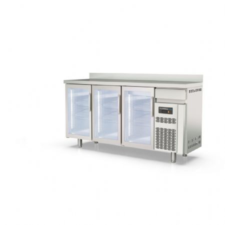 Table desserte réfrigérée positive 3 portes vitrées avec tiroir neutre et dosseret 504 L - Coreco - FSRV-200-S