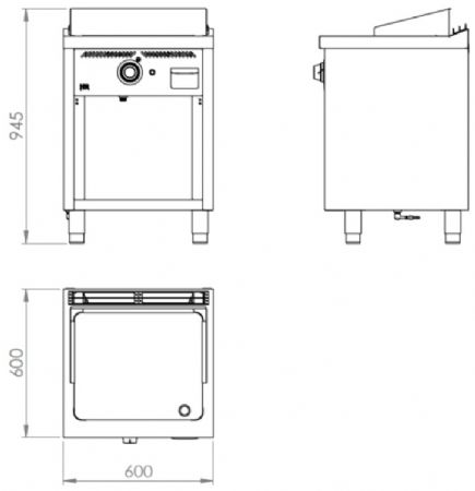 Plaque à snacker professionnelle sur placard ouvert à gaz en acier rectifié 8,1 kW - 600x600x945 mm