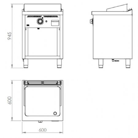 Plaque à snacker pro profondeur 600 Gaz sur meuble surface lisse 12 kW - Hr Fainca - FT6006ECR