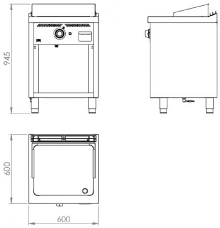 Plaque à snacker professionnelle sur placard ouvert à gaz chromée 8,1 kW - 600x600x945 mm