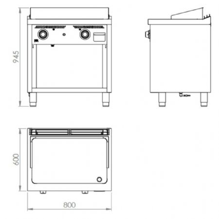 Plaque à snacker pro profondeur 600 Gaz sur meuble 18 kW - Hr Fainca - FT6008E
