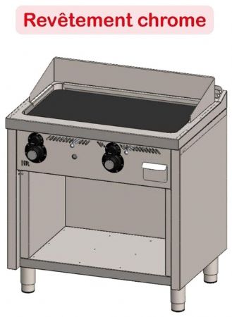Plaque à snacker professionnelle sur placard ouvert à gaz chromée 12,5 kW - 800x600x945 mm