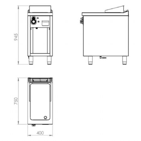 Plaque à snacker professionnelle à gaz sur placard ouvert chromée 5,5 kW - 400x750x945 mm