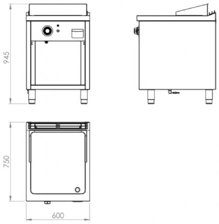 Plaque à snacker professionnelle à gaz sur placard ouvert en acier rectifié 10 kW - 600x750x945 mm