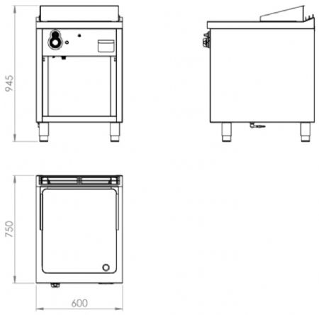 Plaque à snacker professionnelle à gaz sur placard ouvert chromée 10 kW - 600x750x945 mm