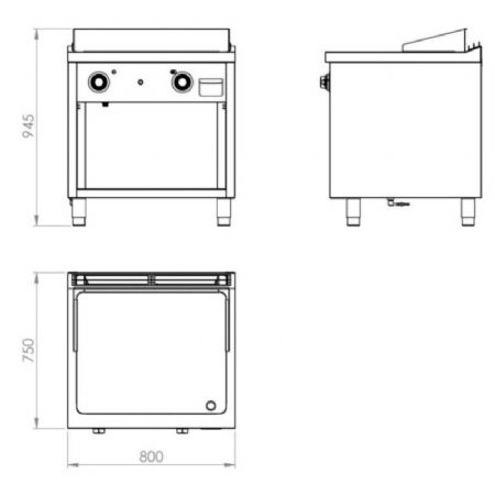 Plaque à snacker professionnelle à gaz sur placard ouvert en acier rectifié 15,5 kW - 800x750x945 mm