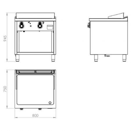 Plaque à snacker professionnelle à gaz sur placard ouvert chromée 15,5 kW - 800x750x945 mm