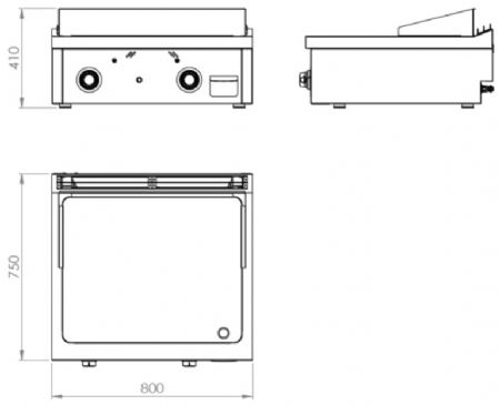 Plaque à snacker de table professionnelle à gaz en acier rectifié 15,5 kW - 800x750x410 mm