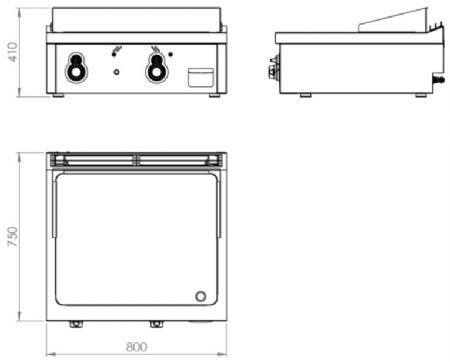 Plaque à snacker de table professionnelle à gaz chromée 15,5 kW - 800x750x410 mm