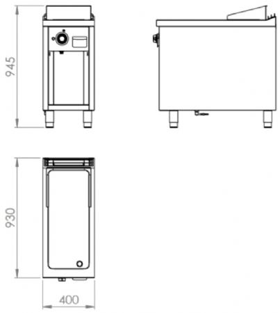 Plaque à snacker professionnelle à gaz sur placard ouvert en acier rectifié 8,5 kW - 400x930x945 mm