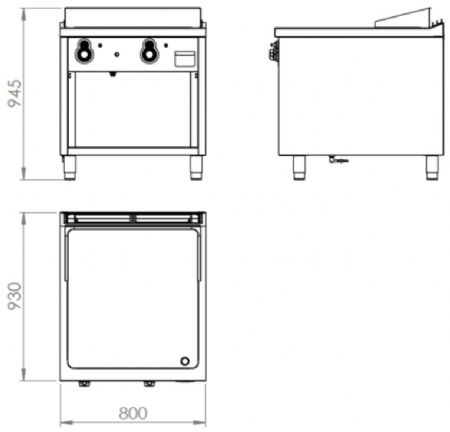 Plaque à snacker professionnelle à gaz sur placard ouvert chromée 20,5 kW - 800x930x945 mm