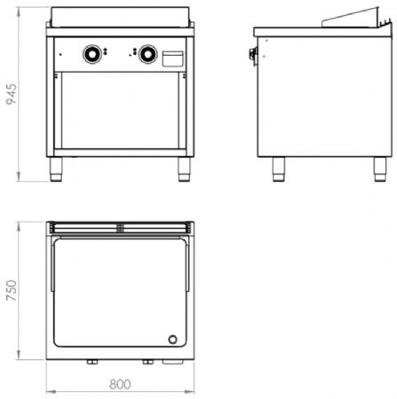 Plaque à snacker professionnelle électrique sur placard ouvert chromée 9 kW - 800x750x945 mm