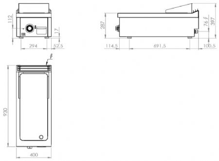 Plaque à snacker de table professionnelle électrique en acier rectifié 7,5 kW - 400x930x410 mm