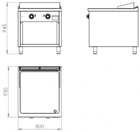 Plaque à snacker professionnelle électrique sur placard ouvert chromée 15 kW - 800x930x945 mm