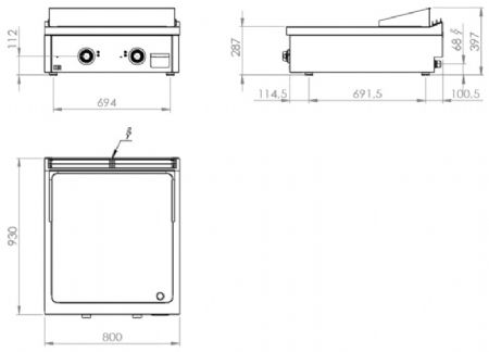Plaque à snacker de table professionnelle électrique en acier rectifié 15 kW - 800x930x410 mm