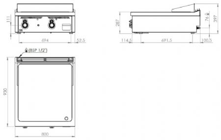 Plaque à snacker de table professionnelle électrique chromée 15 kW - 800x930x410 mm
