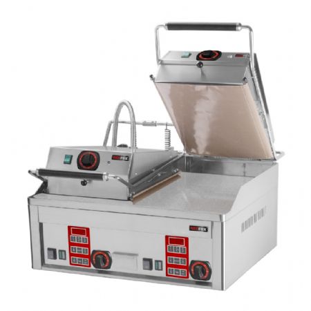 Plaque à snacker électrique de comptoir surface lisse en chrome - 12 kW