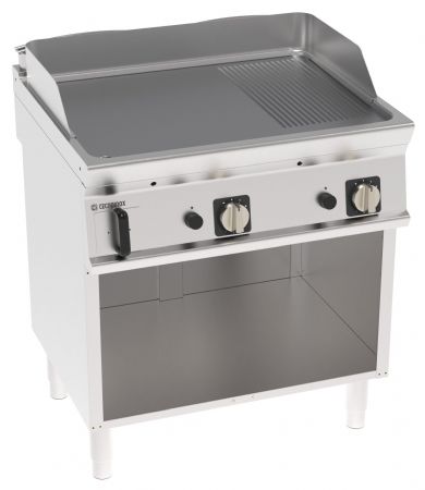 Plaque à snacker gaz sur placard chromée brossée 1/3 rainurée 14 kW - Tecnoinox - FTR8FG7B