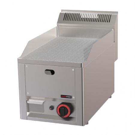 Plaque à snacker gaz de comptoir surface chromée striée montée à 300°C - 4 kW