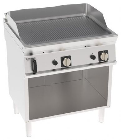 Plaque à snacker gaz sur placard chromée brossée rainurée 14 kW - Tecnoinox - FTRR8FG7B