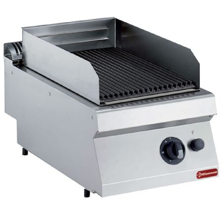 Grill pierre de lave profondeur 700 gaz, grille en fonte 1/2 module, dimensions 400x700x250/320 mm - Diamond - G17/GPL4T-NG
