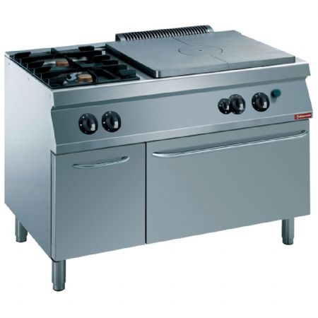 Fourneau profondeur 700 Gaz 2 feux, 1 taque coup de feu, four gaz GN 2/1, armoire neutre - Diamond - G17/T2BFA12-N Fourneau profondeur 700 Gaz 2 feux, 1 taque coup de feu, four gaz GN 2/1, armoire neutre - Diamond - G17/T2BFA12-N