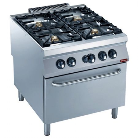 Fourneau profondeur 900 gaz 4 brûleurs avec four GN 2/1 - Diamond - G22/4BF8-N