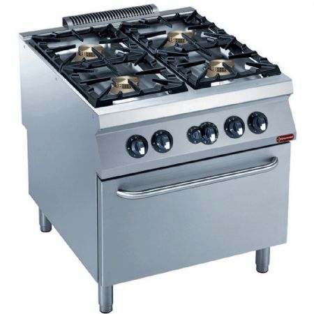 Fourneau gaz professionnel 4 feux vifs - sur four gaz GN 2/1 - gamme 900 - Diamond