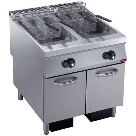 Friteuse cuisine pro profondeur 900 gaz 2 cuves Y 23 litres, brûleurs extérieurs, sur meuble - Diamond - G22/F46A8-S