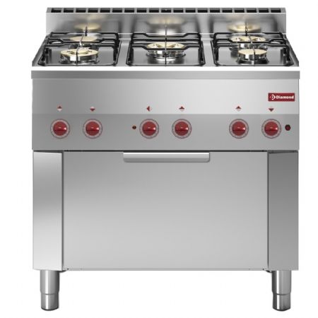 Fourneau profondeur 600 5 feux gaz et four électrique à convection GN 1/1 - Diamond - G60/5BFEV9-N