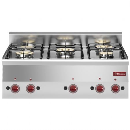 Fourneau profondeur 600 5 feux gaz avec top embouti en acier inox - Diamond Promo - G60/5F9T-N