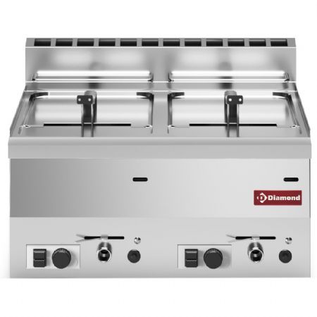 Friteuse cuisine pro profondeur 600 gaz, 2 cuves 8 litres - Diamond Promo - G60/F16-6T-N