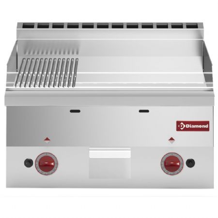 Plaque de cuisson gaz sur four, surface 2/3 lisse et 1/3 nervurée chrome, 10,4 kW - Diamond - G60/PMCD6T-N