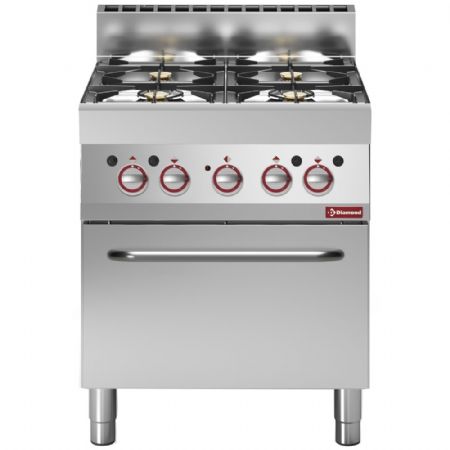Fourneau profondeur 650 gaz 4 feux vifs avec four électrique à convection GN 1/1 - Diamond - G65/4BFEV7-N
