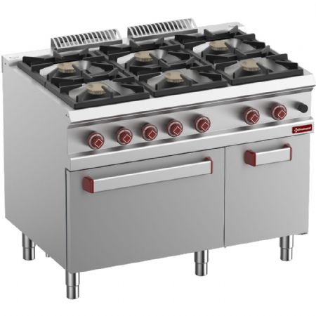 Fourneau profondeur 700 6 brûleurs gaz, four GN 2/1 et armoire neutre - Diamond Promo - G7/6BFA11-N Fourneau profondeur 700 6 brûleurs gaz, four GN 2/1 et armoire neutre - Diamond Promo - G7/6BFA11-N