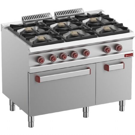 Fourneau profondeur 700 gaz 6 feux vifs, four électrique convection GN 1/1, armoire neutre - Diamond - G7/6BFEVA11-N