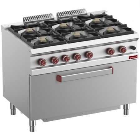Fourneau profondeur 700 Gaz 6 feux vifs, four maxi gaz 1 grande porte - Diamond - G7/6BFM11-N