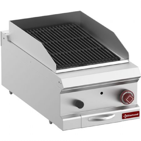 Grill pierre de lave profondeur 700 module 1/2, grille en fonte double face, gaz, 400x700x250/320 mm - Diamond - G7/GPL4T-ZN