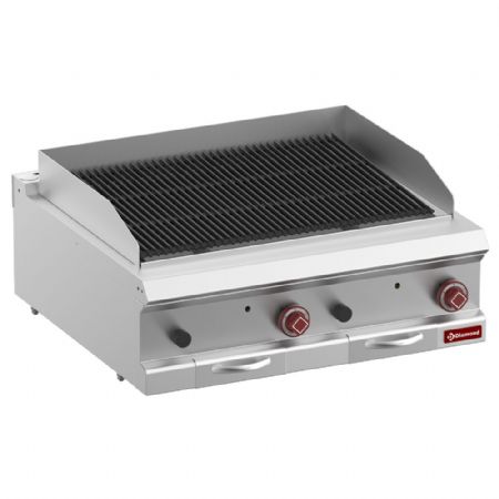 Grill pierre de lave profondeur 700 module 1/1 avec grille en fonte double face, alimentation gaz, dimensions 800x700x250/320 mm - Diamond - G7/GPL8T-ZN