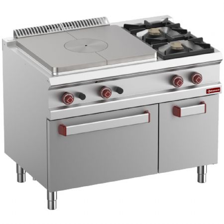 Fourneau profondeur 700 taque coup de feu, 2 feux gaz, four GN 2/1, armoire GN1/1 - Diamond - G7/T2BFA11-N