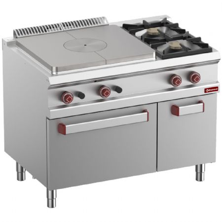 Fourneau taque coup de feu avec 2 feux gaz four GN 2/1 armoire GN1/1