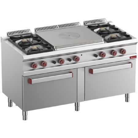 Fourneau profondeur 700 gaz 4 feux vifs, taque coup de feu centrale, 2 fours gaz GN 2/1 - Diamond - G7/T4B2F15-N Fourneau profondeur 700 gaz 4 feux vifs, taque coup de feu centrale, 2 fours gaz GN 2/1 - Diamond - G7/T4B2F15-N