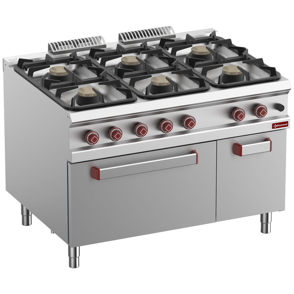 Fourneau 6 feux sur four gaz extra large - Tecnoinox - PFXH12GG9 main image 0