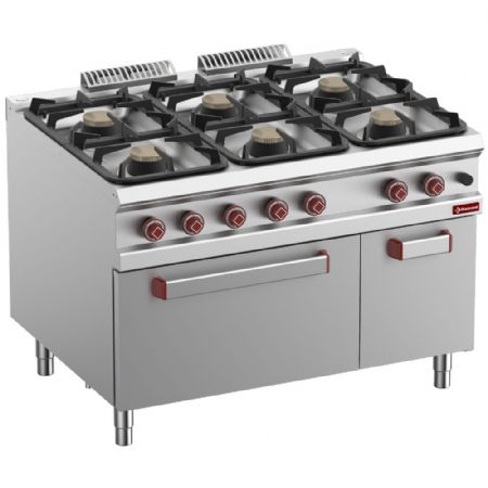 Fourneau profondeur 900 6 feux gaz sur four GN 2/1 et armoire neutre fermée - Diamond Promo - G9/6BFA12-N