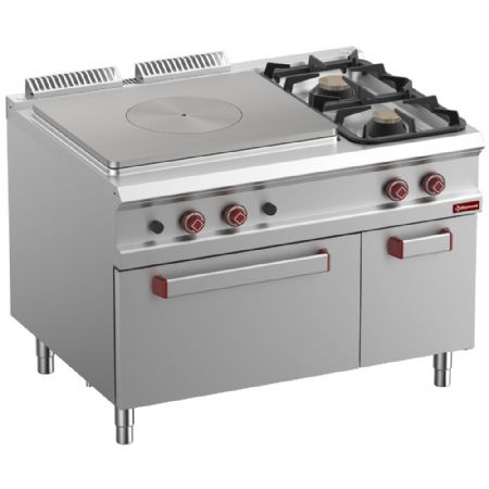 Fourneau profondeur 900 taque coup de feu, 2 brûleurs Gaz, four GN 2/1, armoire neutre fermée - Diamond - G9/T2BFA12-N