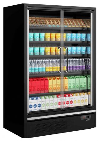Vitrine murale de supermarché réfrigérée noire 2 portes vitrées positive - Tefcold - Galaxy+ GP14FGD Maxi Black