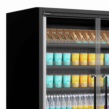Vitrine murale de supermarché réfrigérée noire 2 portes vitrées positive - Tefcold - Galaxy+ GP14FGD Maxi Black