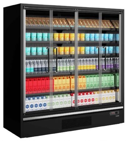 Vitrine murale de supermarché réfrigérée 4 portes vitrées positive Noire - Tefcold - Galaxy+ GP20FGD Maxi Black