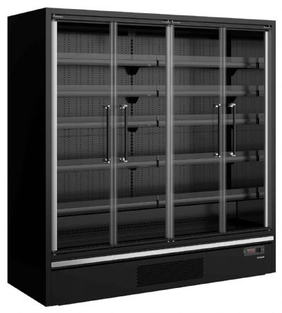 Vitrine murale de supermarché réfrigérée 4 portes vitrées positive Noire - Tefcold - Galaxy+ GP20FGD Maxi Black
