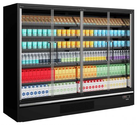 Vitrine murale de supermarché réfrigérée noire 4 portes vitrées positive - Tefcold - Galaxy+ GP26FGD Maxi Black